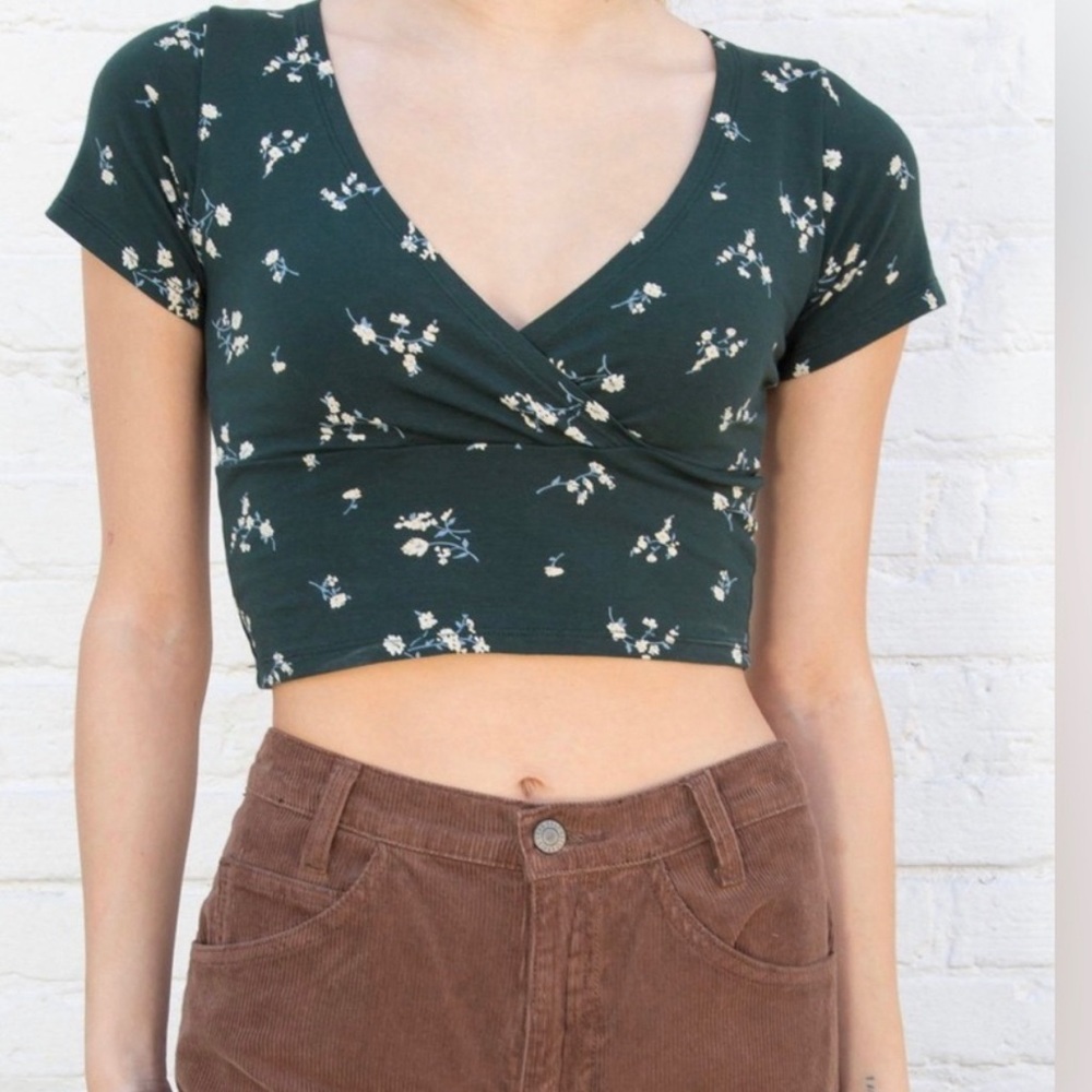 Brandy Melville Amara Top Green with Flowers
